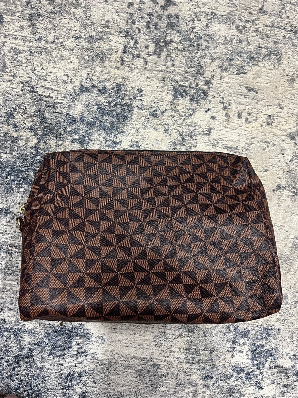 Brown Geometric Pattern Cosmetic Bag